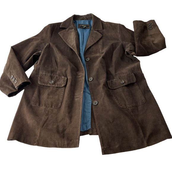 Style & Co. Jackets & Blazers - Style & Co. Coat Womens 22W Brown Suede Leather Overcoat Button Tailored Pockets